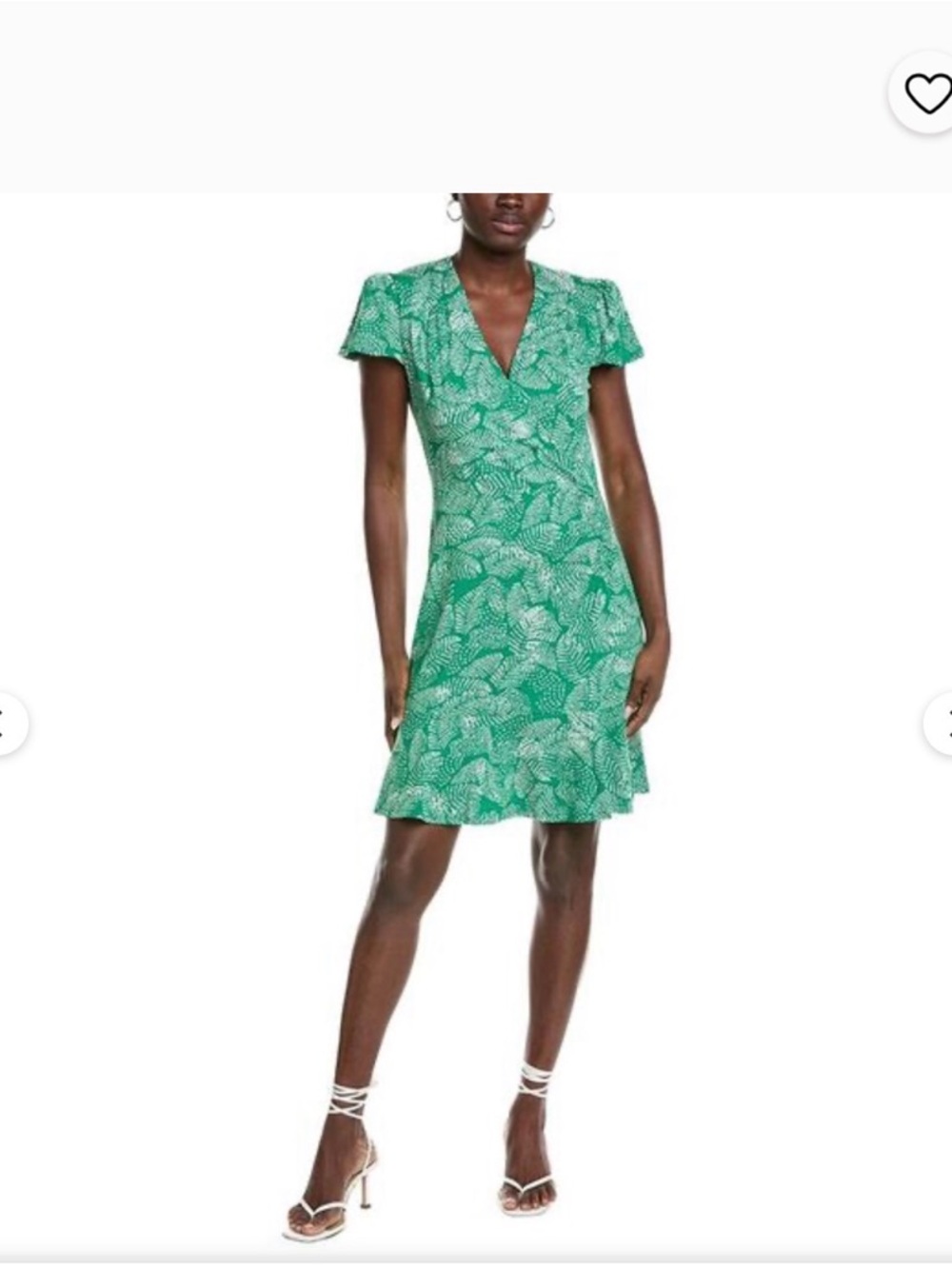 CAbi Green Leaf-Print V-Neck Mini Dress